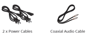 Package contents - power cables and audio cable