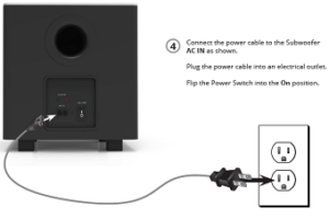 Plugging in the power adapter to the rear of the subwoofer