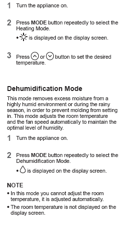 How to activate the dehumidification mode