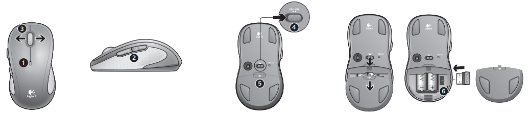 Diagram showing location of the buttons on the Logitech mouse