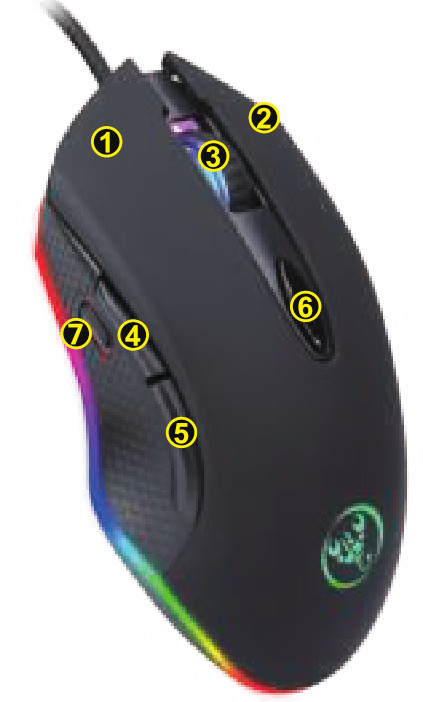 Gaming mouse numbered diagram for reference