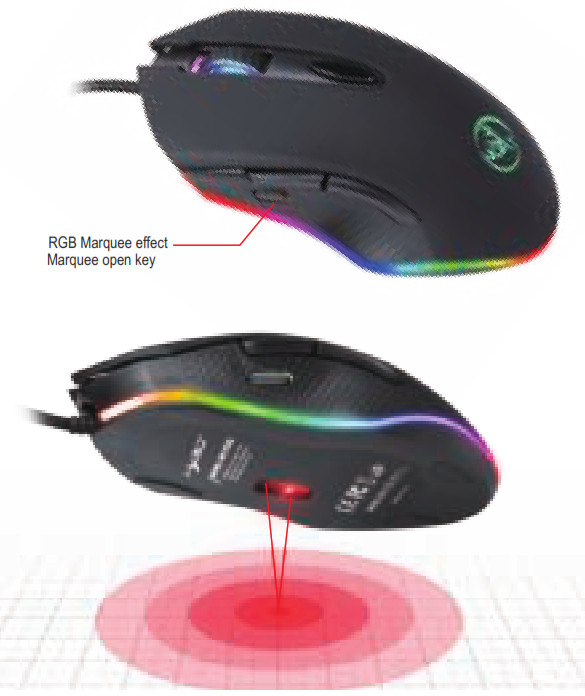 Gaming mouse open key and bottom laser