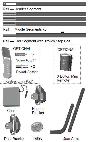 Rails and chain that you can find in the product box