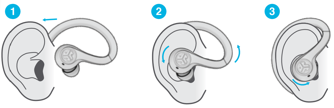 Diagram showing how to fit the ear buds into your ears