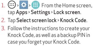 Setting up a knock code guide