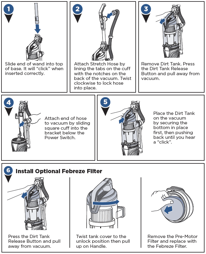 Bissell Pet Hair Eraser Turbo Plus assembly instructions 1 to 6