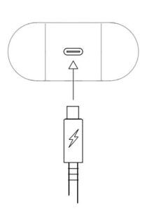 Diagramof charging case having USB cable plugged into it