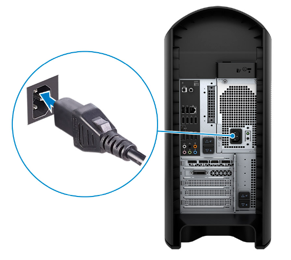 Connecting the power cable to the Alienware Aurora R11