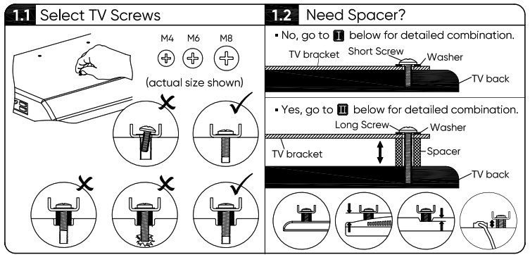 Attaching the TV brackets with screws