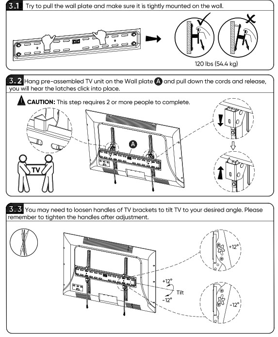 Hanging the TV on the wall plate