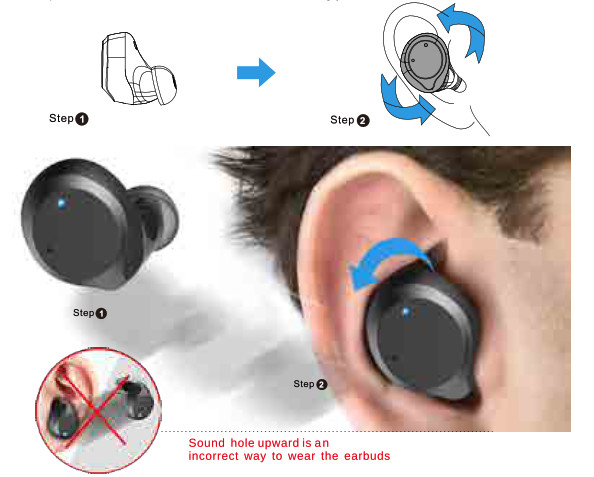 Inserting the NC9 earbuds illustrated diagram