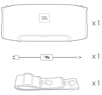 Numbered diagram of what's included with the JBL Xtreme