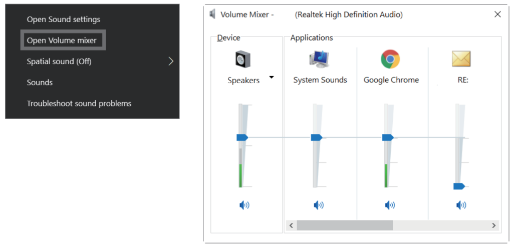 Using the vulome mixer in Windows