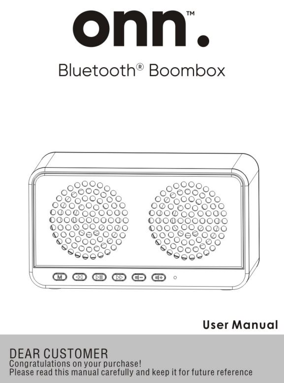 onn Bluetooth Boombox 100070575 manual front cover