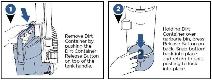 Emptying the dirty water tank instructions
