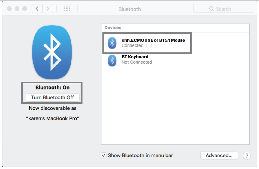 Mac Bluetooth screen