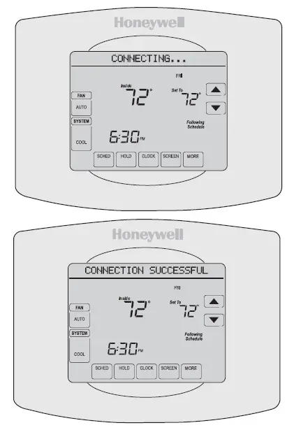Honeywell thermostat connecting notice on screen