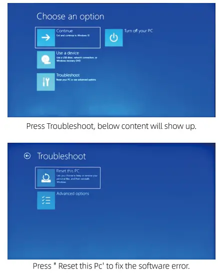 Troubleshooting screen in Windows