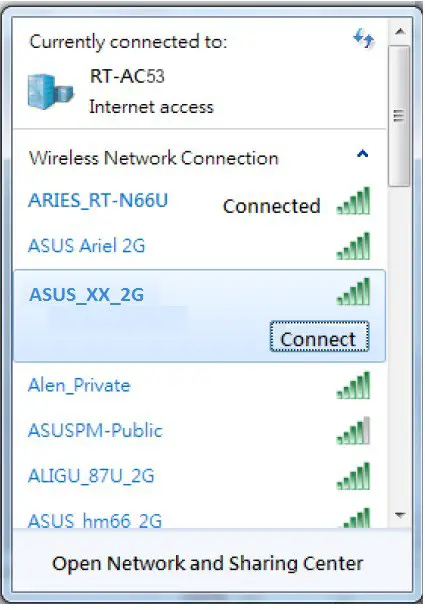 Wireless devices list on Windows