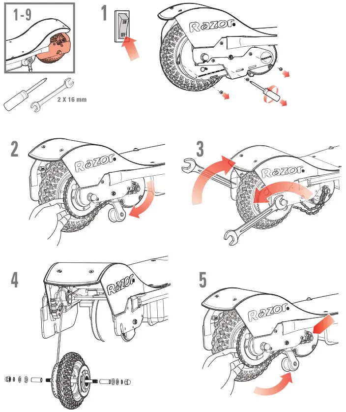 Chain and rear wheel replacement visual instructions