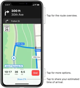 Driving directions from your current location in Maps on iPhone manual Image