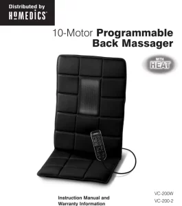 Homedics 10-Motor Programmable Back Massager VC-200 Manual Image