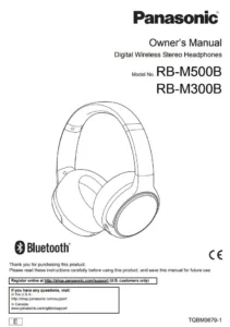 Panasonic Digital Wireless Stereo Headphones RB-M500B, RB-M300B Manual Image